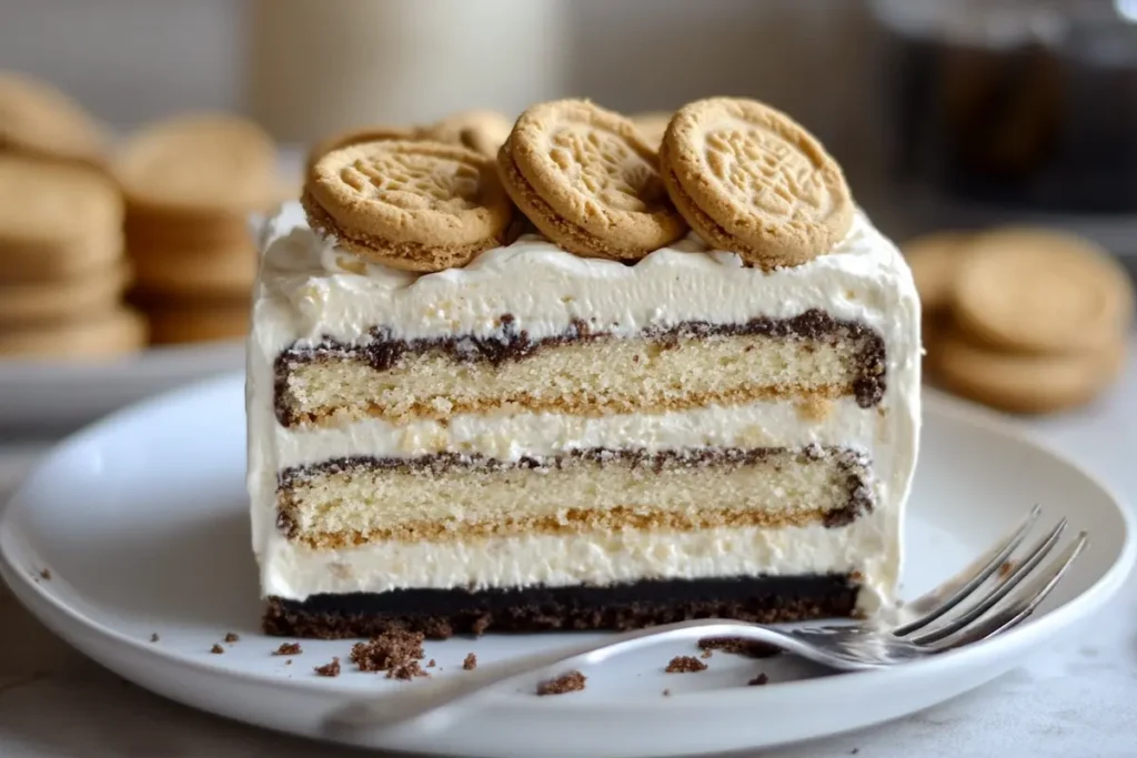 Delicious ice box cake ready to serve.
