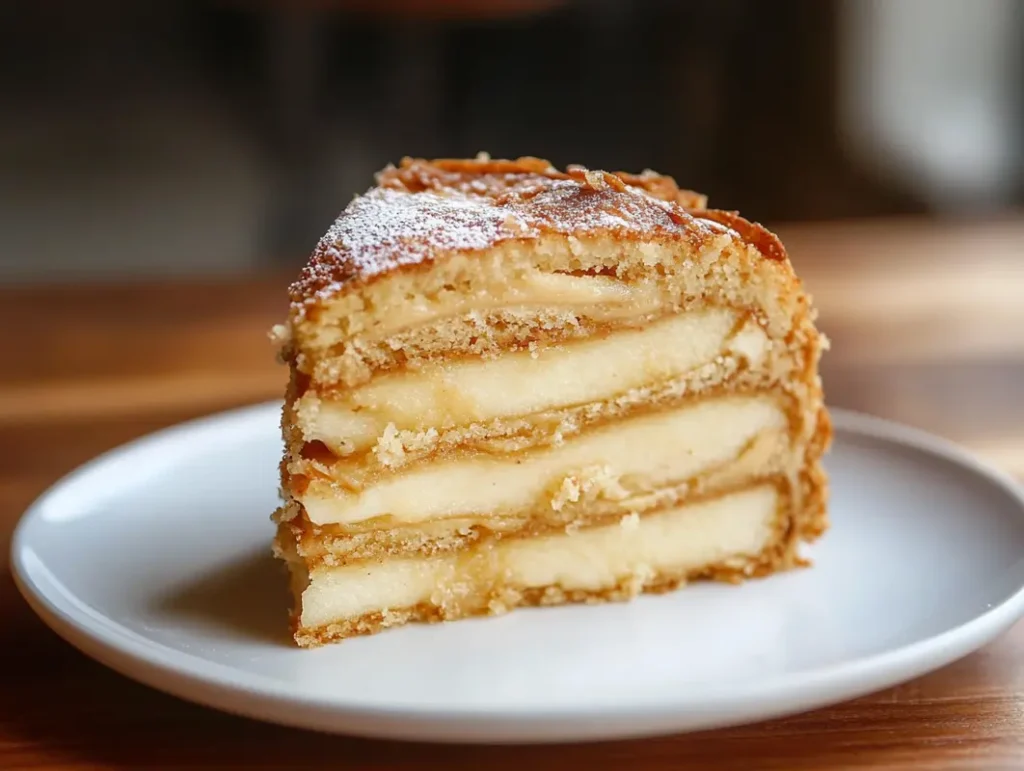 Invisible apple cake on a plate, ready to eat.