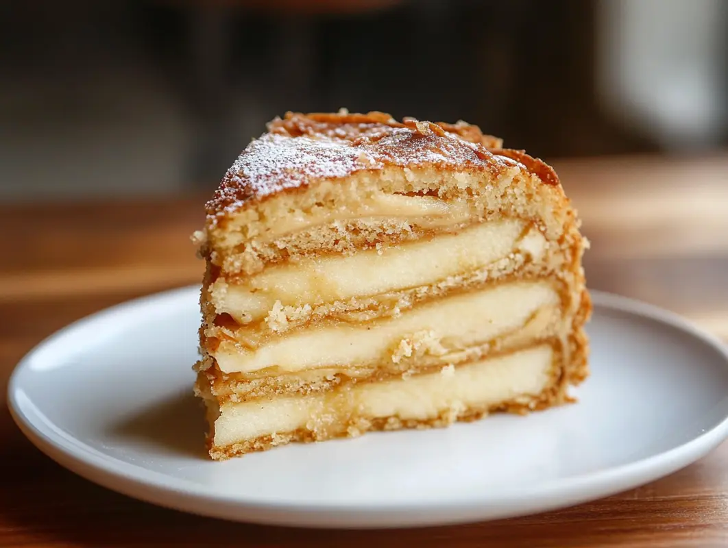 Invisible apple cake on a plate, ready to eat.