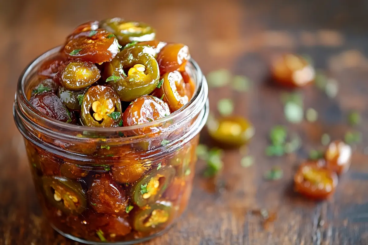 Delicious cowboy candy in a glass jar.