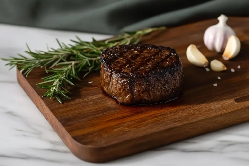 Perfectly cooked filet mignon steak on a plate
