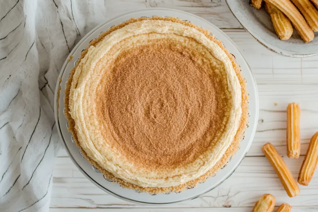 A delicious slice of churro cheesecake recipe.