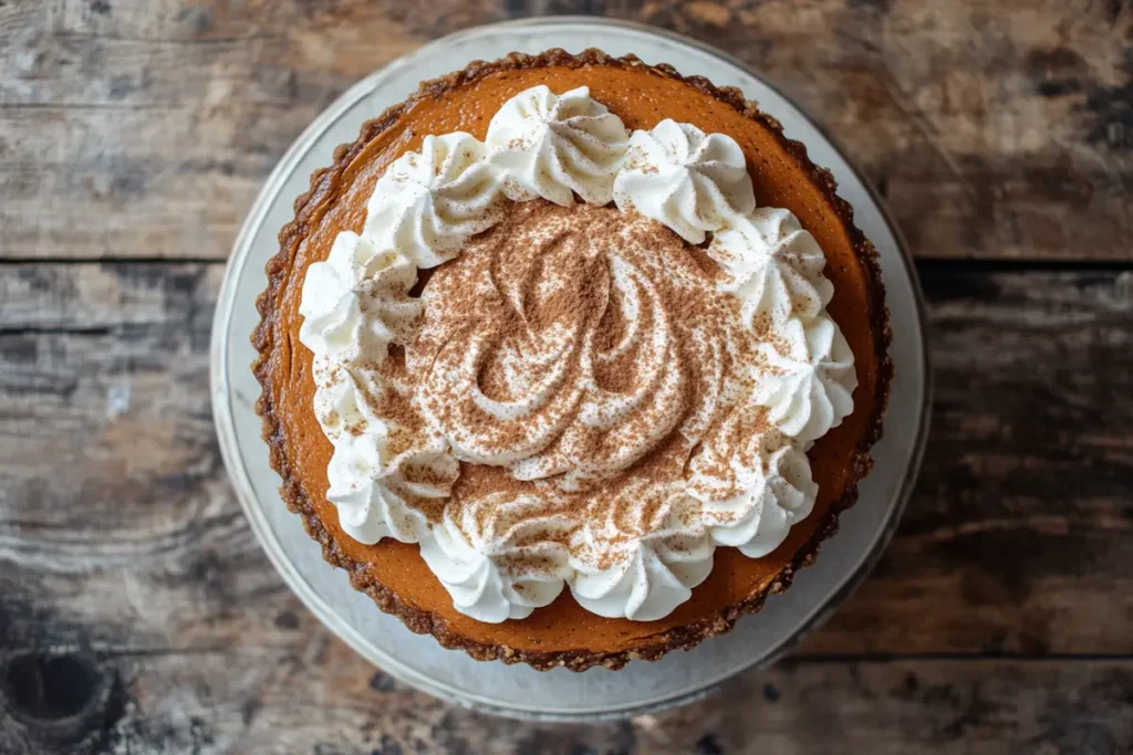 : Delicious pumpkin cheesecake recipe slice on a plate.